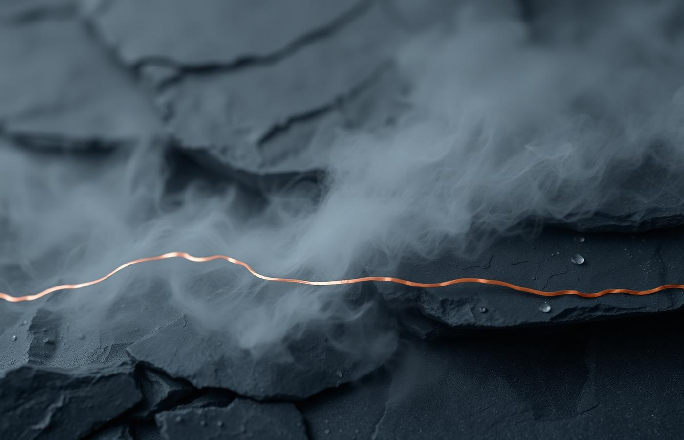 Dark slate rock textures crossed by a thin copper line